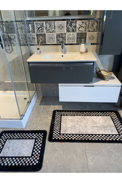 Melany Checkered 2-Piece Latex Base Bathroom Mat Set (60x50 - 60x100)