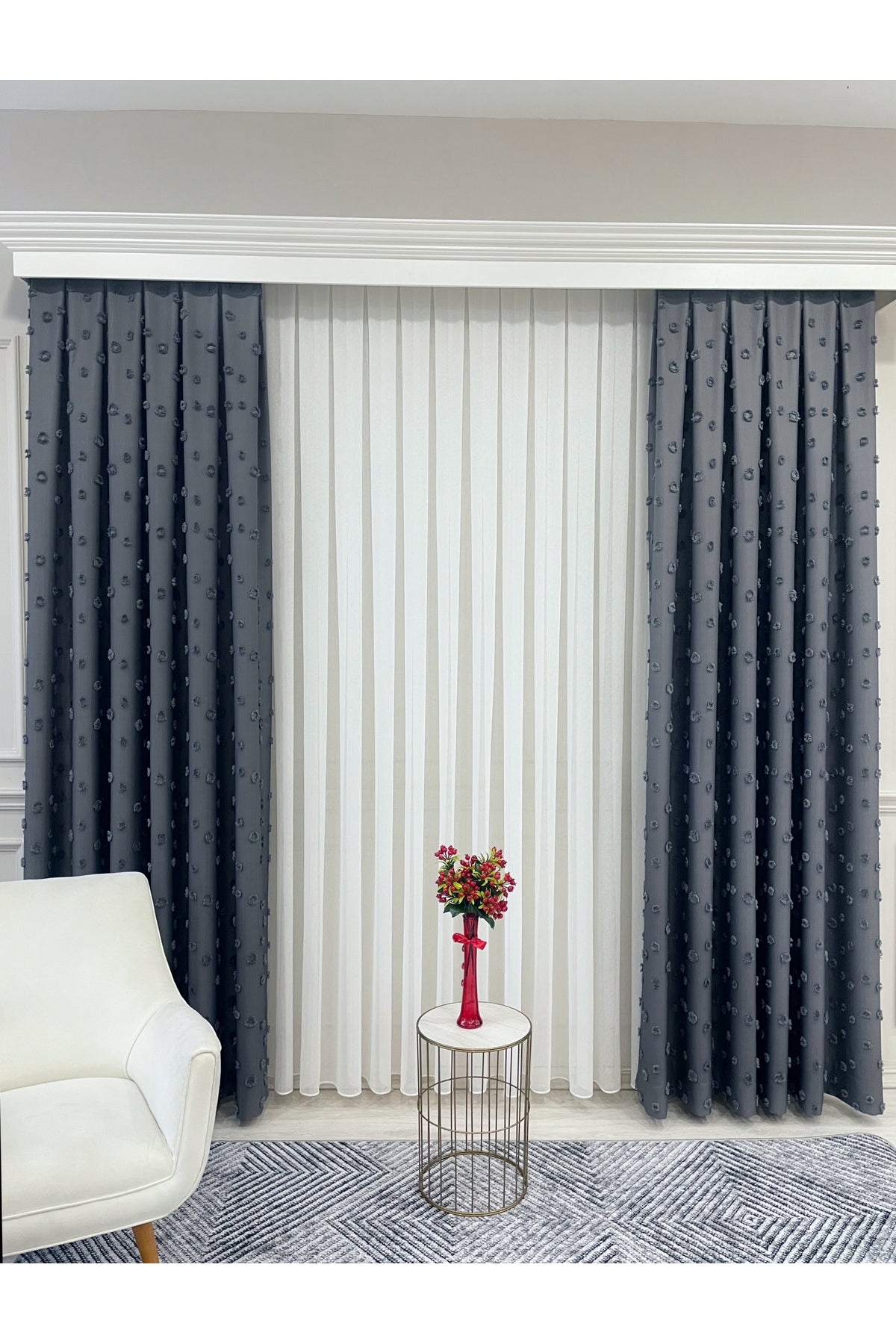 Blue Children's Room Pompom Puffy Blackout Curtain 1/3 Dense Pleating