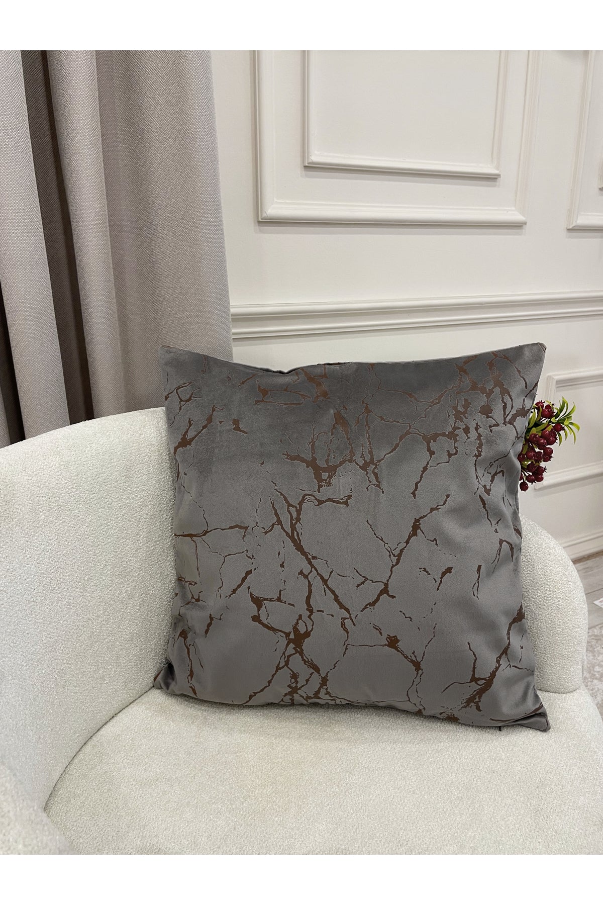 Set of 2 Velvet Throw Pillow Covers Ecru-Silver Foil (45X45)