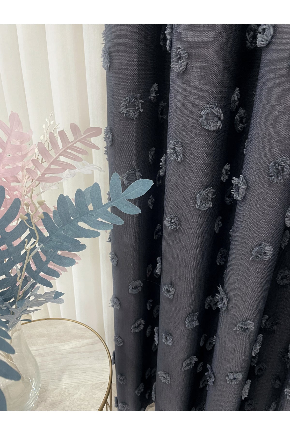 Blue Children's Room Pompom Puffy Blackout Curtain 1/3 Dense Pleating