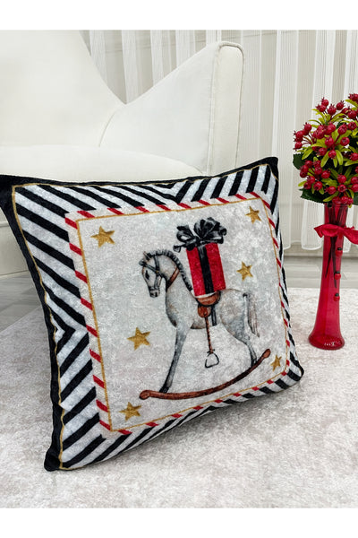 Light Gray Horse Print Throw Pillow Cover 45x45