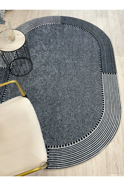 GRAY-NAVY Jute Sisal Look Non-Slip Base Rug
