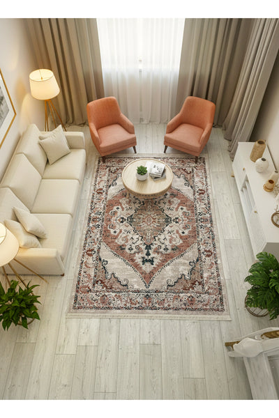 Gokbekli Damask Pattern Latex Base Living Room Rug