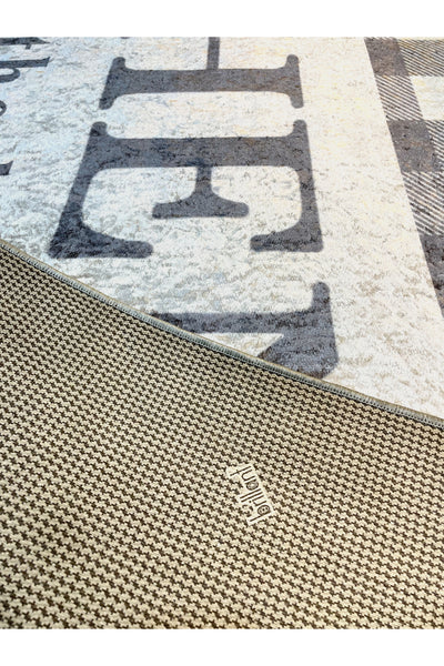 Beige Black Kitchen Latex Leather Base Kitchen Rug