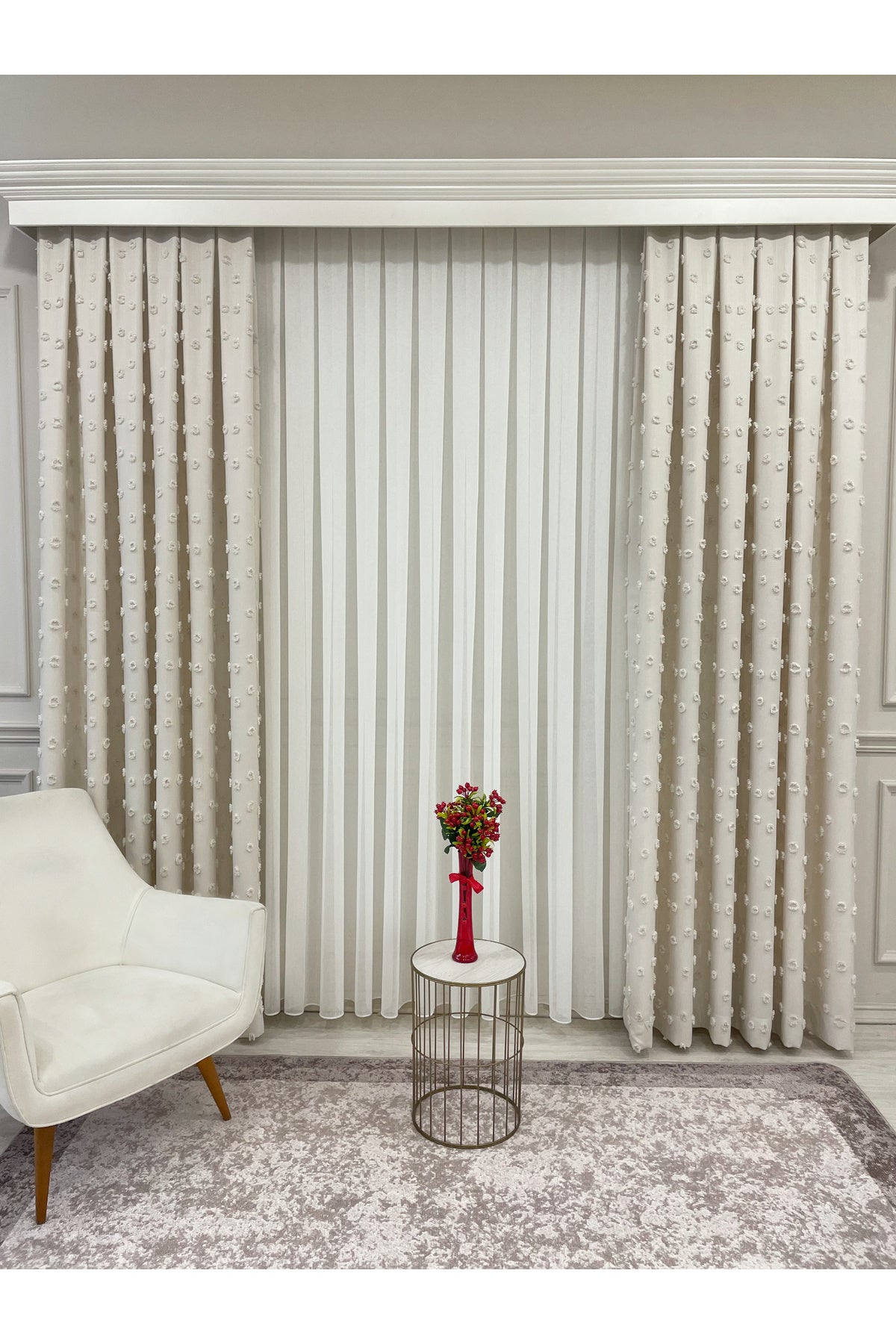 Blue Children's Room Pompom Puffy Blackout Curtain 1/3 Dense Pleating