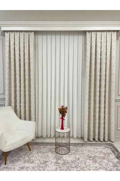 Blue Children's Room Pompom Puffy Blackout Curtain 1/3 Dense Pleating