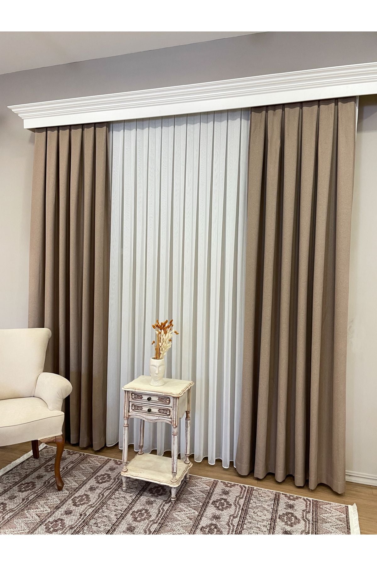 Ecru Pearl Shimmer Self-Striped 1/3 Dense Pleated Sheer Curtain
