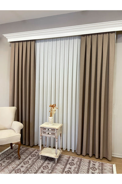 Ecru Pearl Shimmer Self-Striped 1/3 Dense Pleated Sheer Curtain