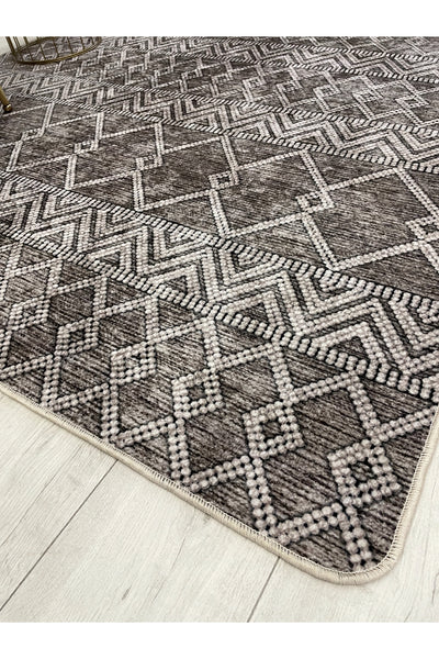 Gray Black Scandinavian Style Kilim Pattern Runner Latex Rug