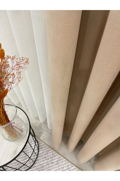 CAMEL Color 1/3 DENSE PLEAT Honeycomb Weave Soft Panama Blackout Curtain