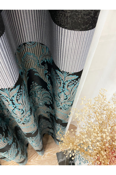 Gray Brown Damask Pattern Jacquard 1/3 Tight Pleat Jacquard Blackout Curtain