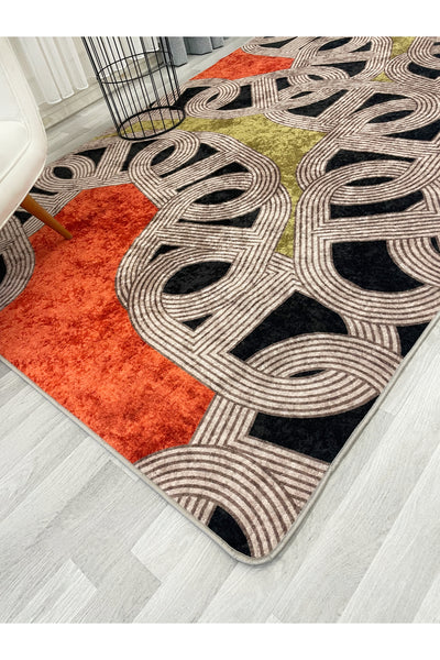 Hook Pattern Modern Design Latex-Backed Rug