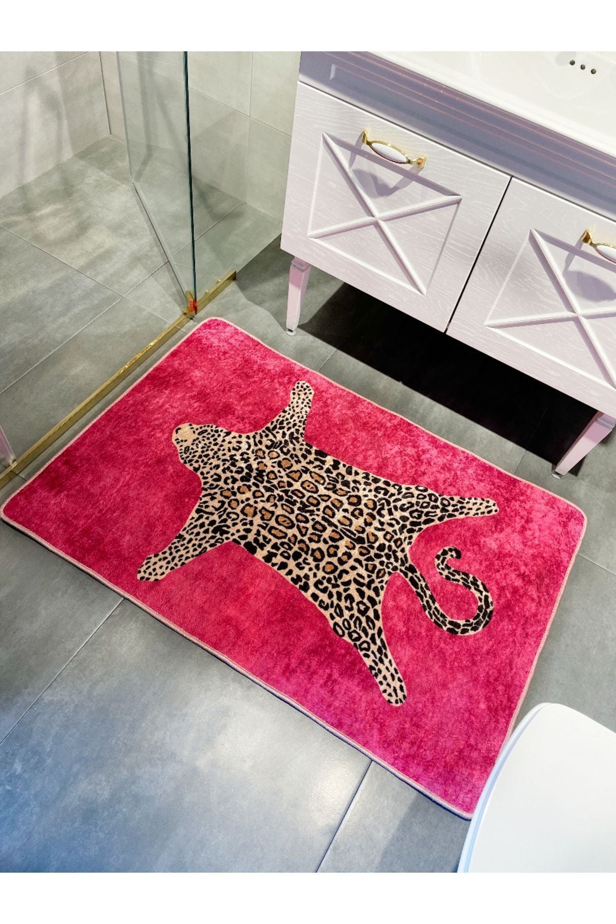 Leopard Pattern Washable 80x120 Single Bath Mat - Black