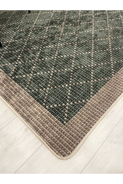GREEN-BROWN Jute Sisal Look Bordered Non-Slip Base Runner Rug
