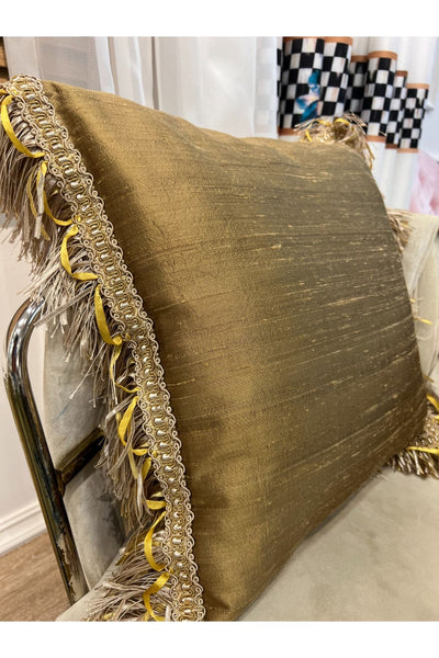 %100 Ithal Ipek (silk) Kırlent Yastık Kılıfı Kordonlu (altın - Kahverengi)