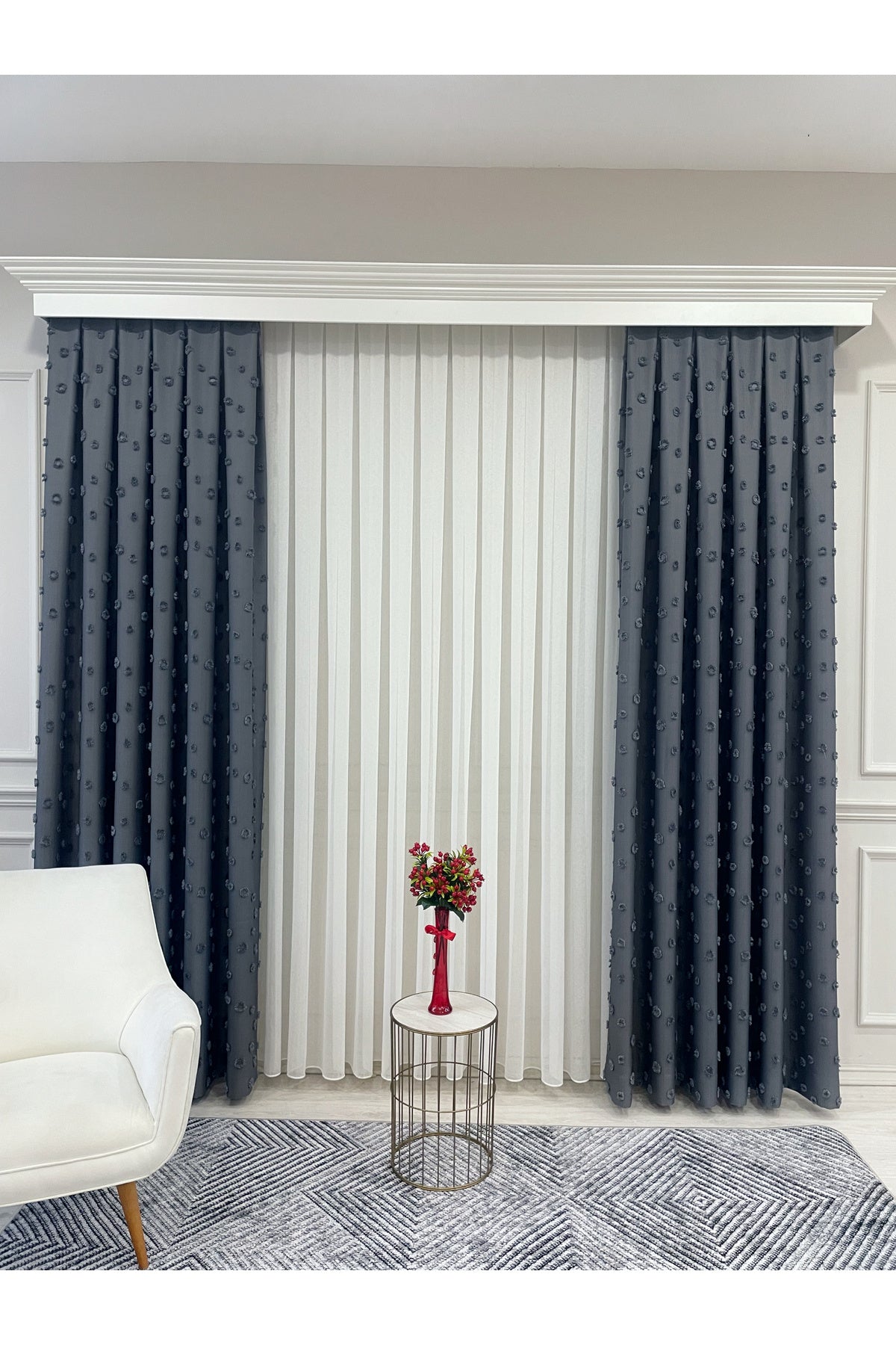 Blue Children's Room Pompom Puffy Blackout Curtain 1/3 Dense Pleating