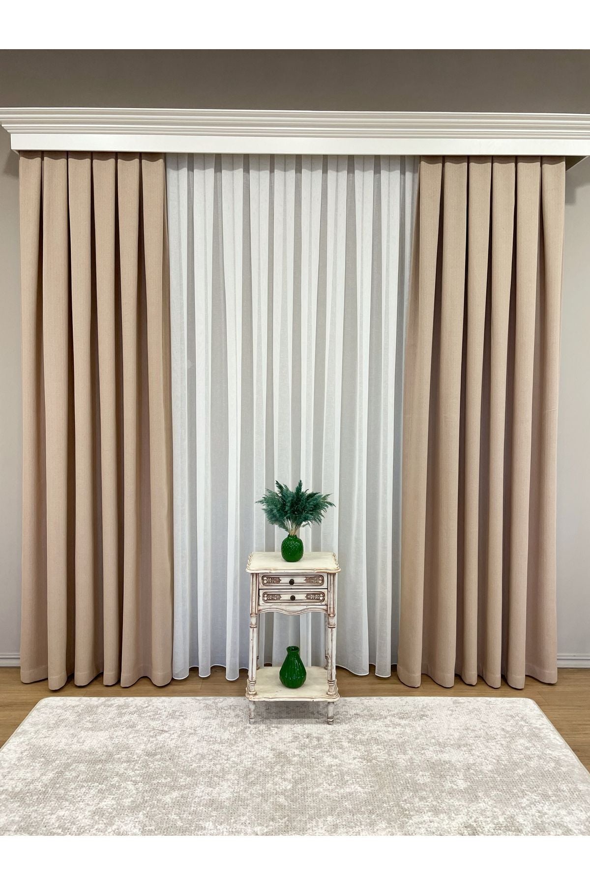 Stone Grey 1/3 Tight Pleat Linen-Look Blackout Curtain