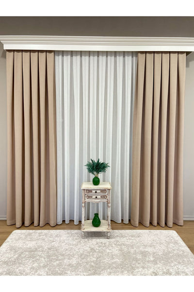 Stone Grey 1/3 Tight Pleat Linen-Look Blackout Curtain