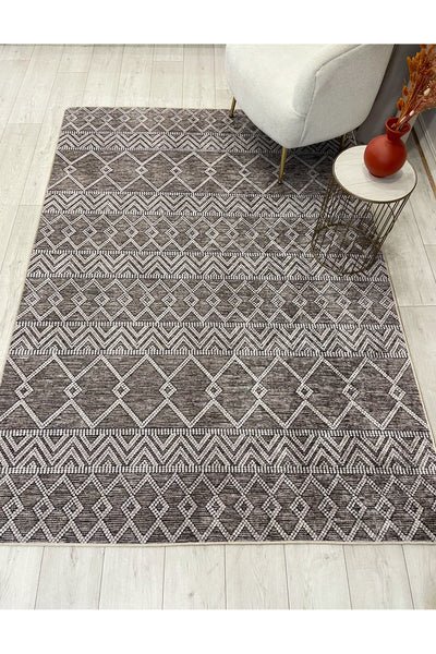 Gray Black Scandinavian Style Kilim Pattern Runner Latex Rug