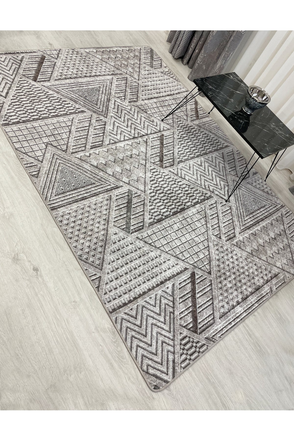 Brown Embossed Look Latex Leather Base Rug