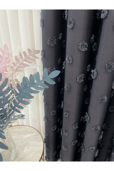 Blue Children's Room Pompom Puffy Blackout Curtain 1/3 Dense Pleating