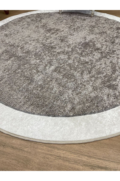 Jute-Look Washable Latex Base Round Rug - Beige Brown