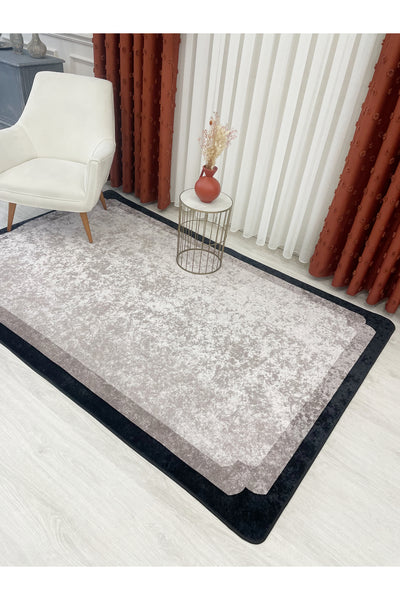 BEIGE-BLACK Framed Border Modern Pattern Latex Base Rug