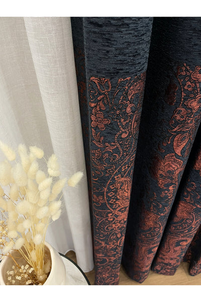 Gray Shawl Pattern 1/3 TIGHT PLEAT Jacquard Woven Blackout Curtain