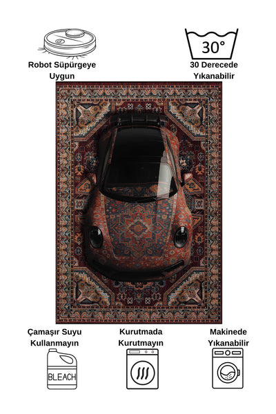 Vintage Car Pattern Latex Base Rug