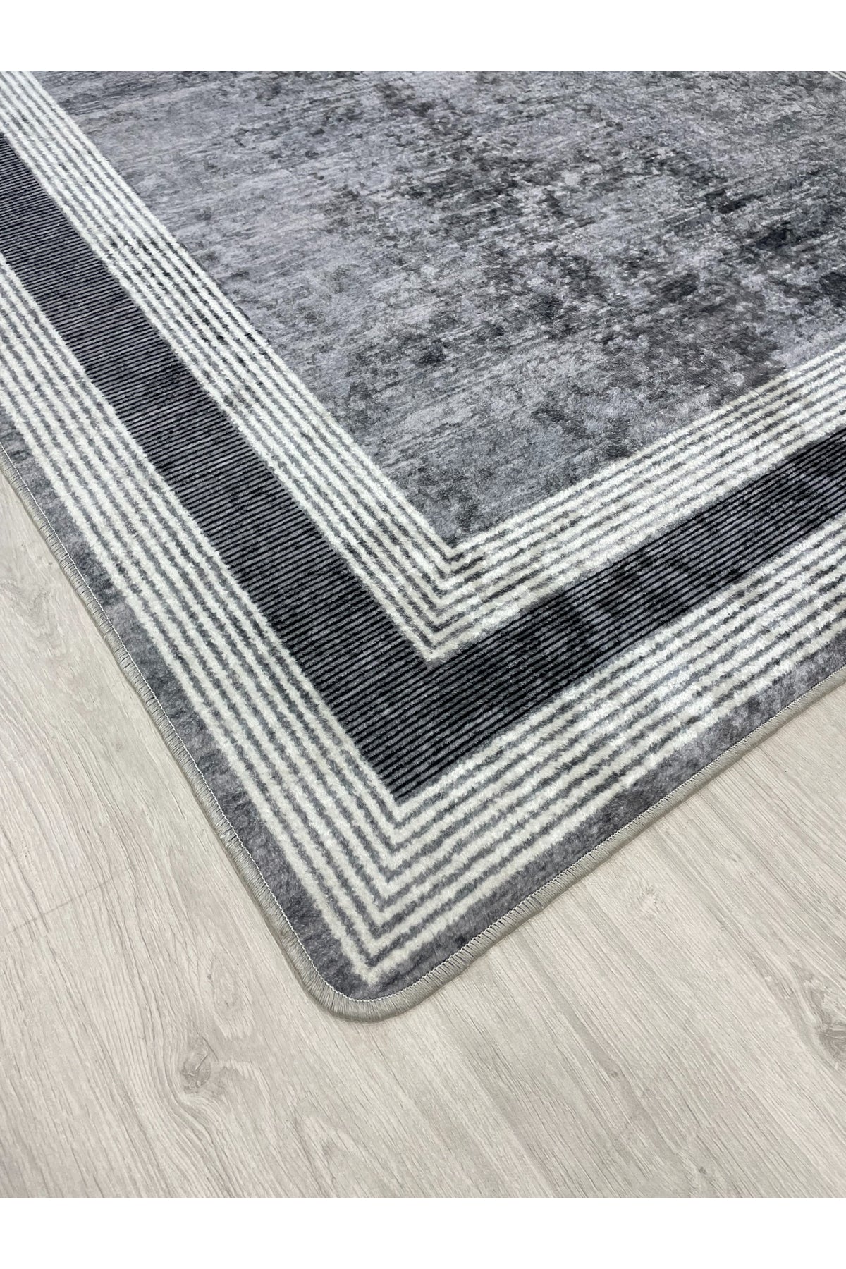 Light Gray Bordered Pattern Latex Leather-Backed Rug