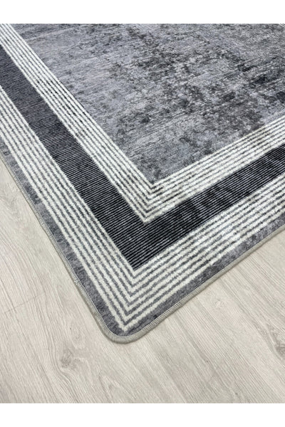 Light Gray Bordered Pattern Latex Leather-Backed Rug