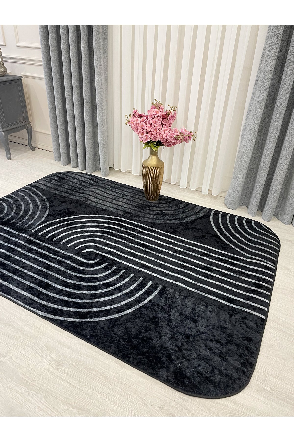 Beige Scandinavian Style Latex Non-Slip Base Rug