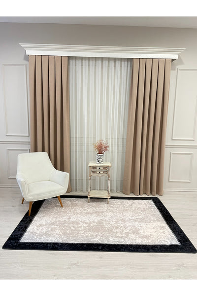 Beige - Black Wicker Jute-Look Latex Base Rug