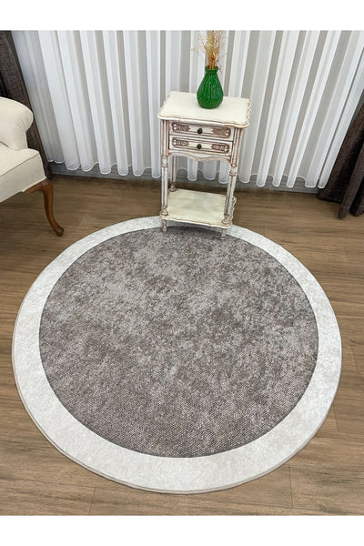 Jute-Look Washable Latex Base Round Rug - Beige Brown