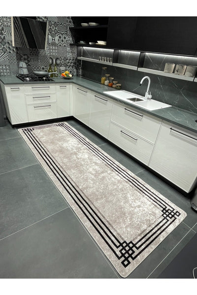 Geometric Gradient Chenille-Look Latex Non-Slip Base Stain-Resistant Fringeless Rug - Navy/Gray