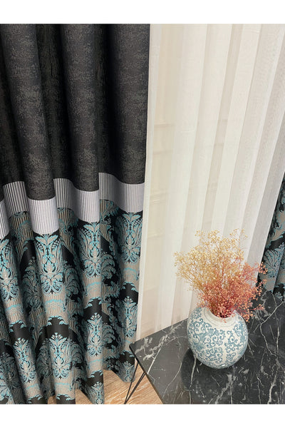 Gray Brown Damask Pattern Jacquard 1/3 Tight Pleat Jacquard Blackout Curtain