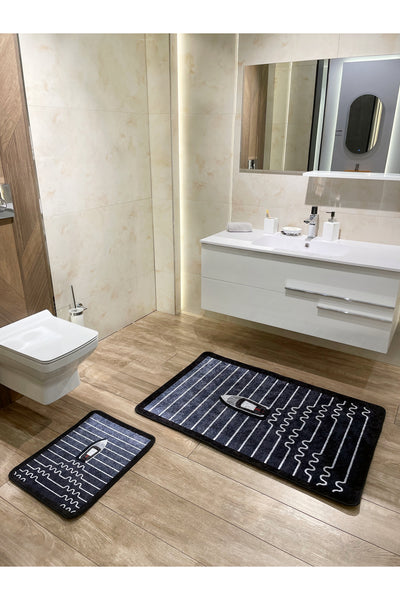 Boat Pattern Striped 2-Piece Leather Base Bathroom Mat Set (70x110 - 70x50)