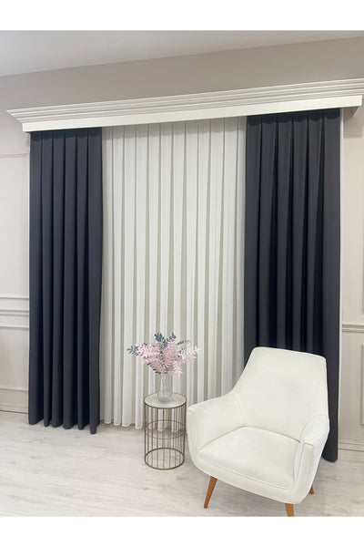 Heathered Milky Brown Linen-Look 1/3 Dense Pleated Blackout Curtain