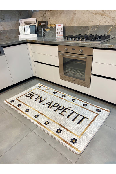 Bon Appetit Honeycomb Ecru Kitchen Runner Rug