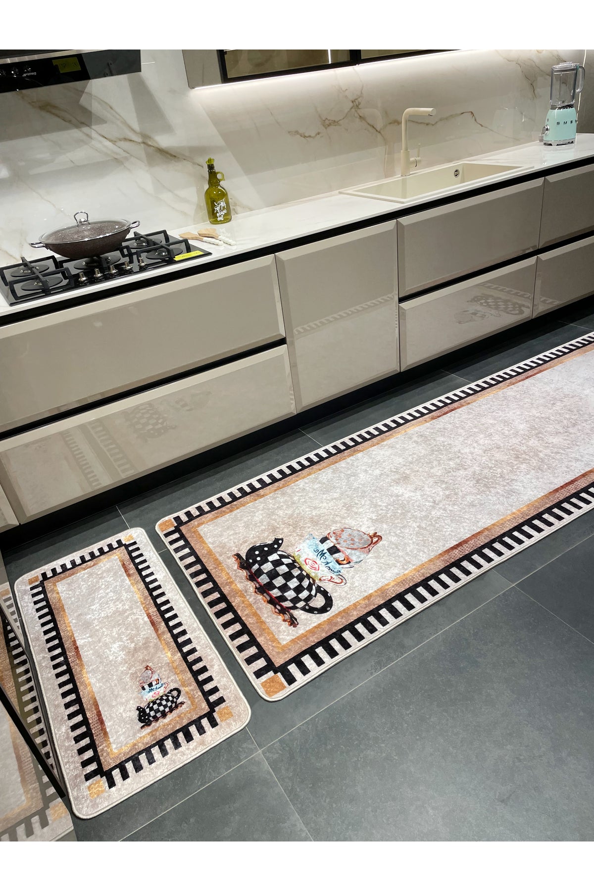 Kitchen Themed Latex Leather Base Kitchen Rug