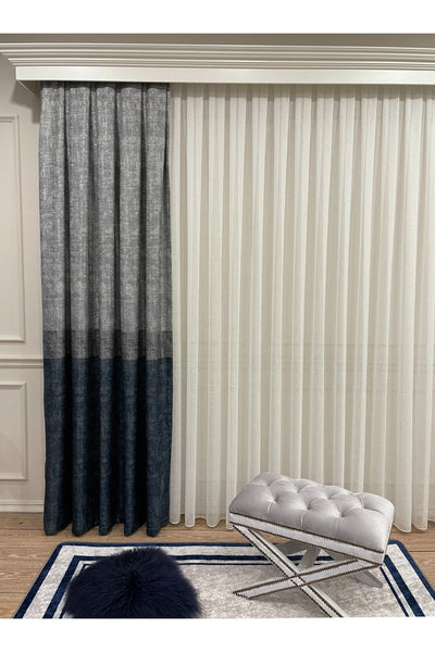 Linen Base Modern Striped Pattern 1/2.50 Pleated Blackout Curtain