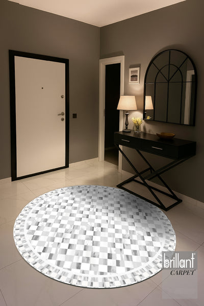 Gray Mackenzie-Style Plaid Latex Base Runner Rug