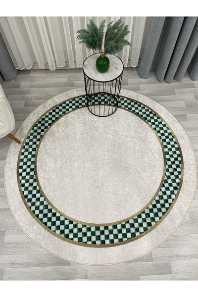 Beige Green Checkered Non-Slip Base Rug