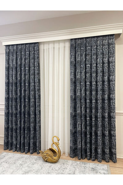 Orange - Brown Abstract Pattern 1/3 Tight Pleat Jacquard Woven Blackout Curtain