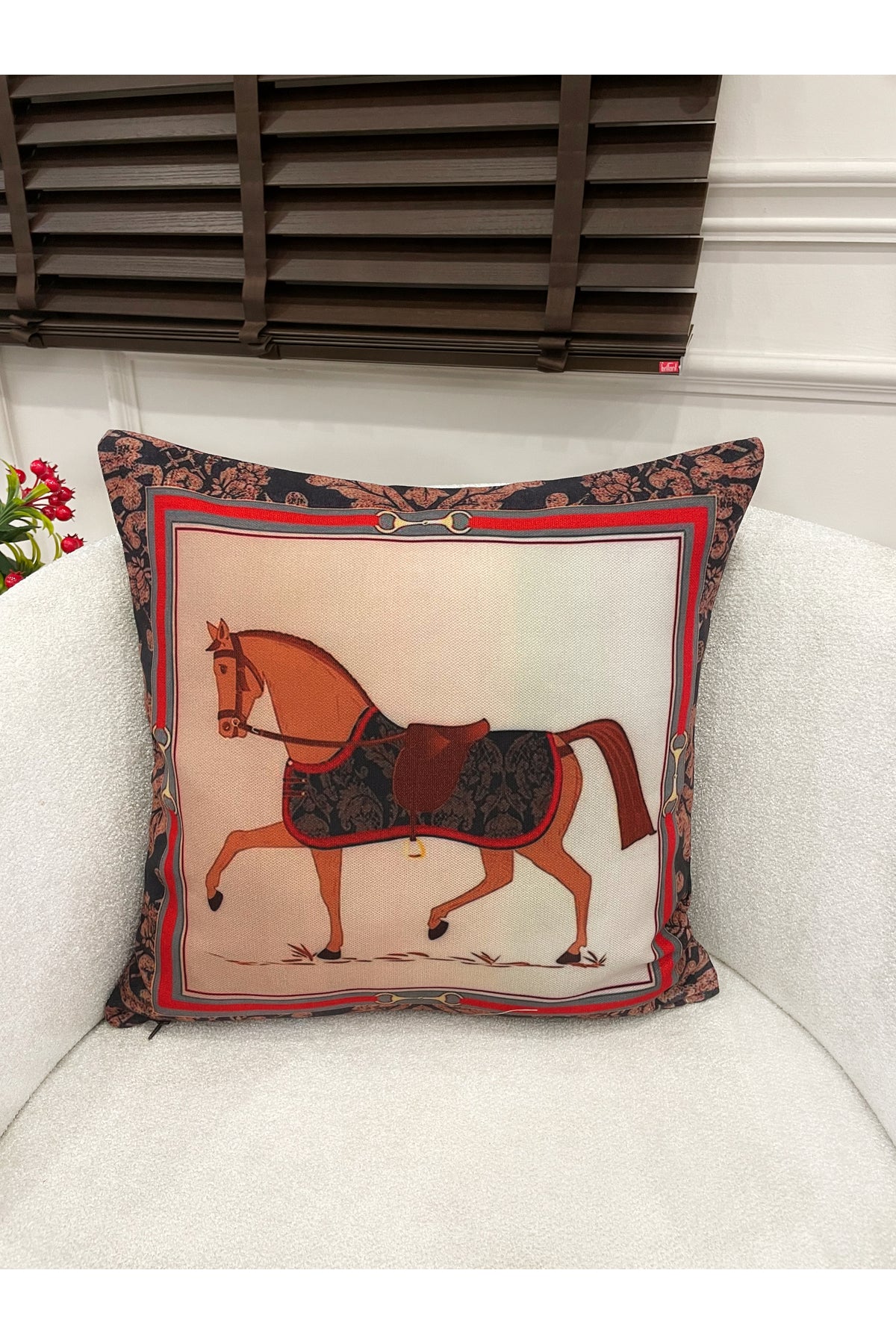 Horse Pattern Woven Fabric Cushion Cover 45x45