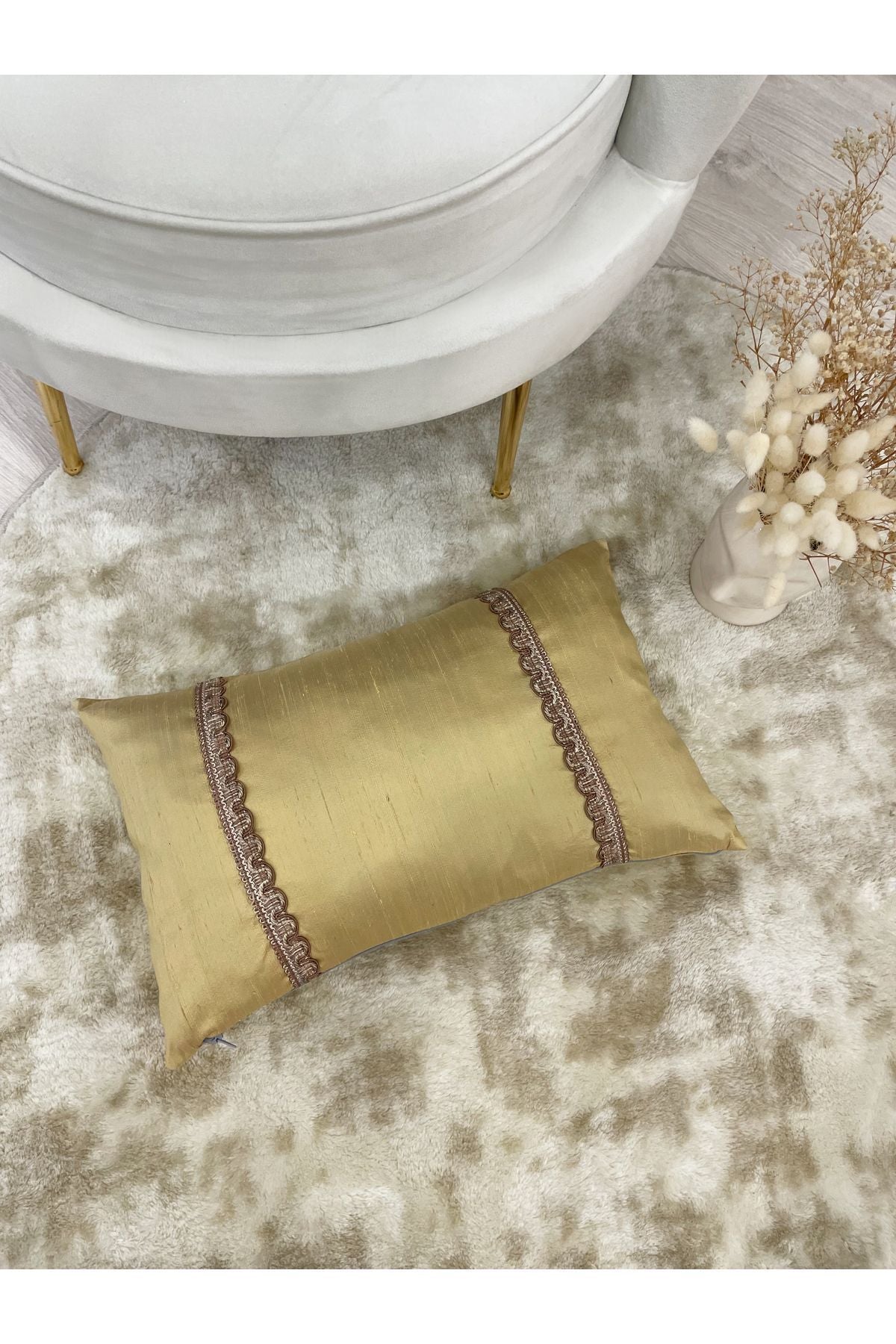 Imported Silk Cushion Pillow Cover with Cord (30x50) (Gold Color)
