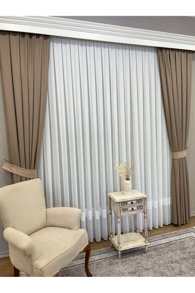 Hem-Banded Linen-Look 1/3 Dense Pleated - Ecru Sheer Curtain