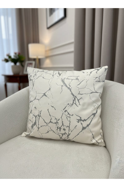 Set of 2 Velvet Throw Pillow Covers Ecru-Silver Foil (45X45)