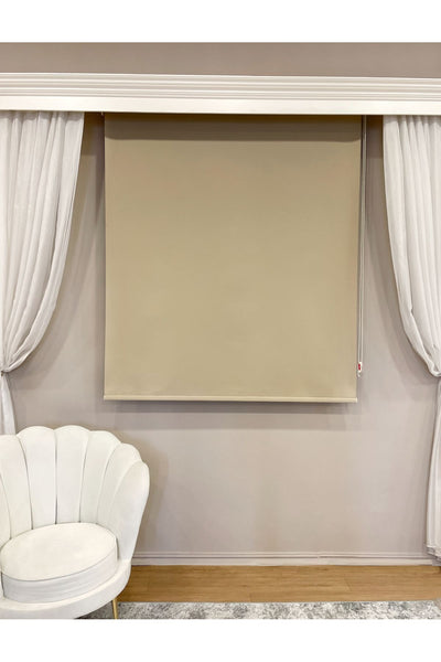 Cream Color Linen-Look Thick Fabric Roller Shade Modern Curtain