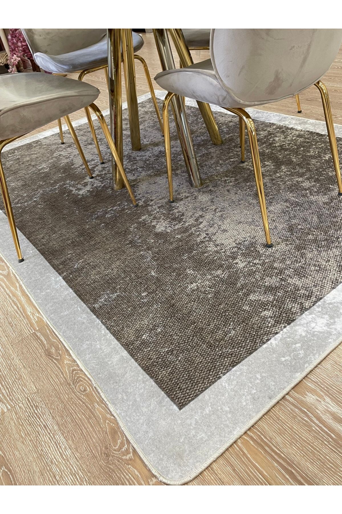 Jute-Look Washable Non-Slip Base Living Room Rug Kitchen Rug Hallway Rug - Brown - Beige